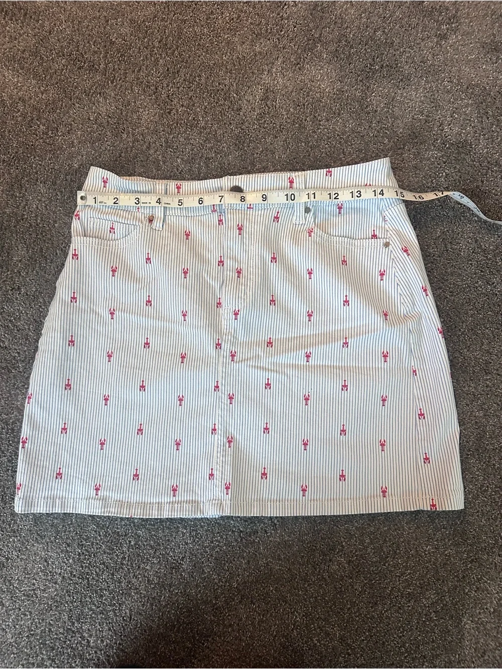 Market & Spruce Lobster Print Pinstripe Mini Skirt Size M Coastal Preppy